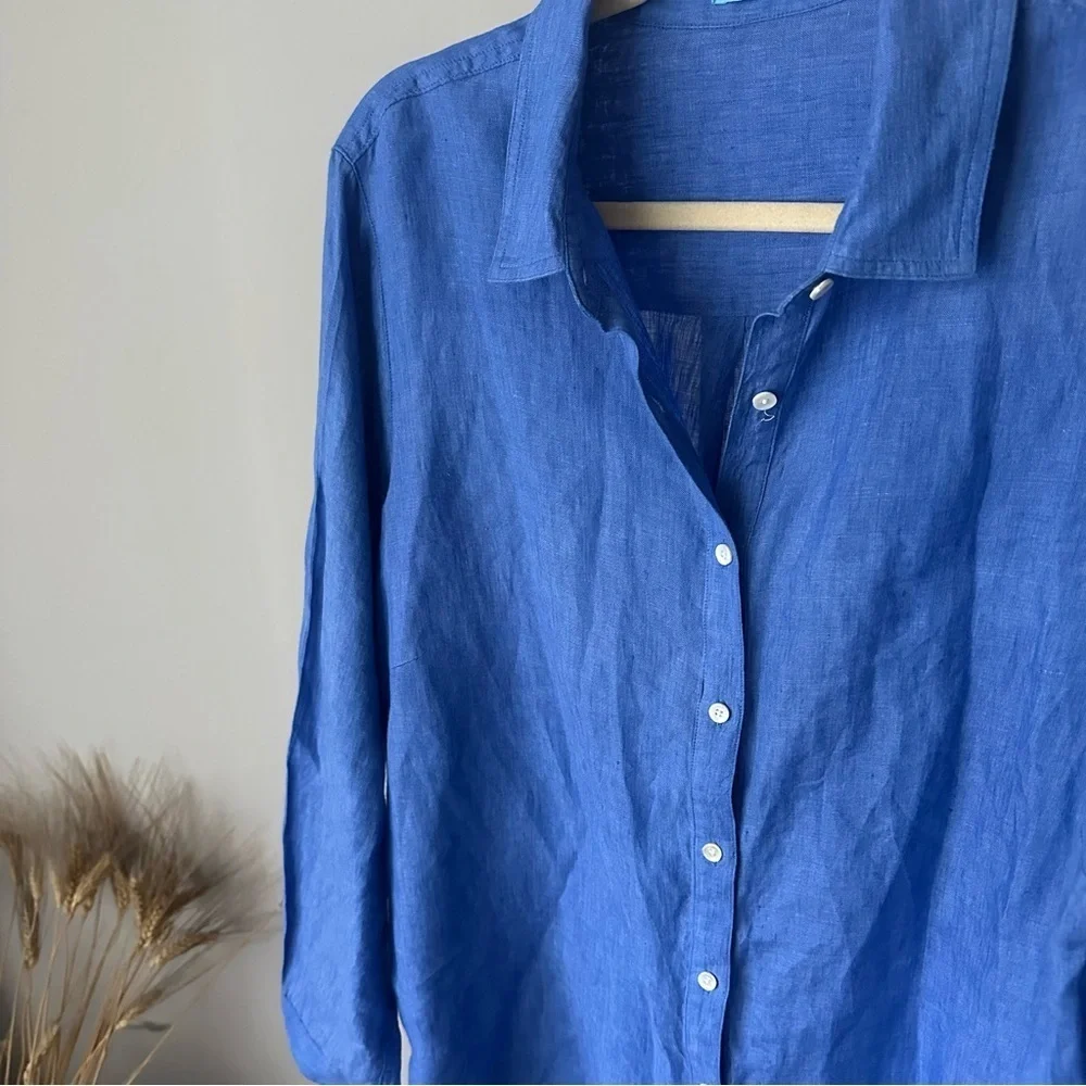 J. McLaughlin Britt Linen Button Down Shirt in Dark Chambray Blue XXL Coastal - Picture 10 of 12